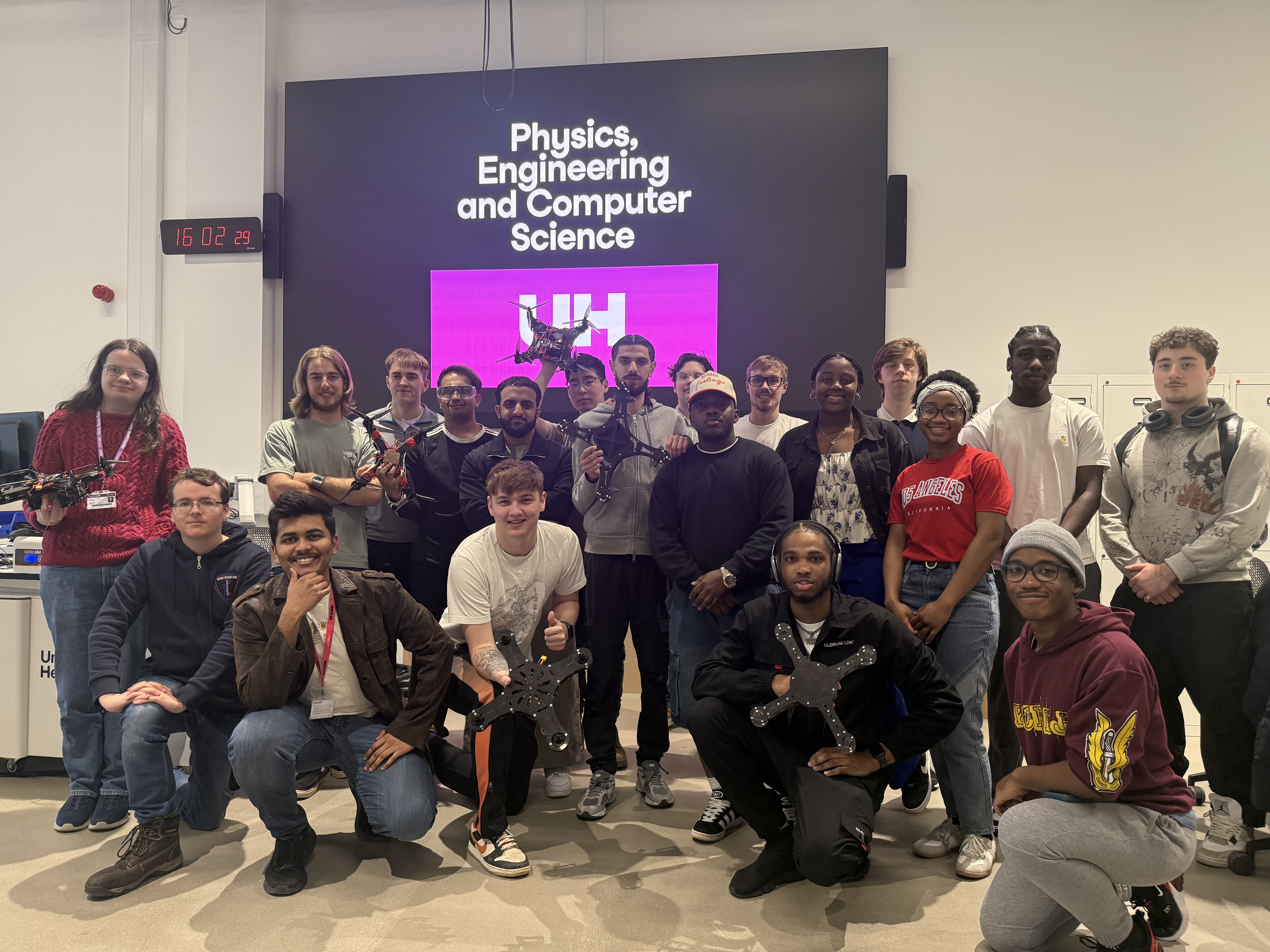 Picture of me and my peers with our final Quadcopter UAV's